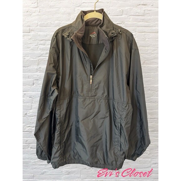 Acuity Mens Black Pullover Windbreaker Golf Rain Jacket 1/4 zip Hidden Hood Sz M - Picture 6 of 15